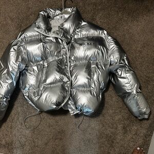 Silver Puffer Jacket with Mickey Logo